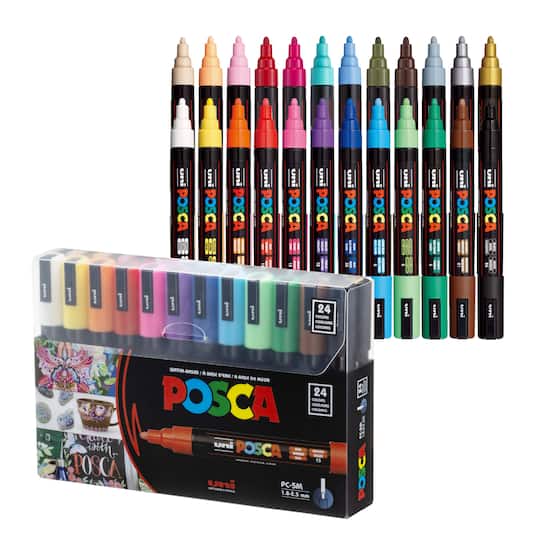 uni® POSCA PC-5M 1.8-25mm Reversible Medium Tip 24 Color Water-Based Paint Markers